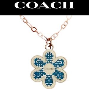 COACH Blue & Silver Enamel Flower Pendant on 0.925 Sterling Silver Necklace, EUC